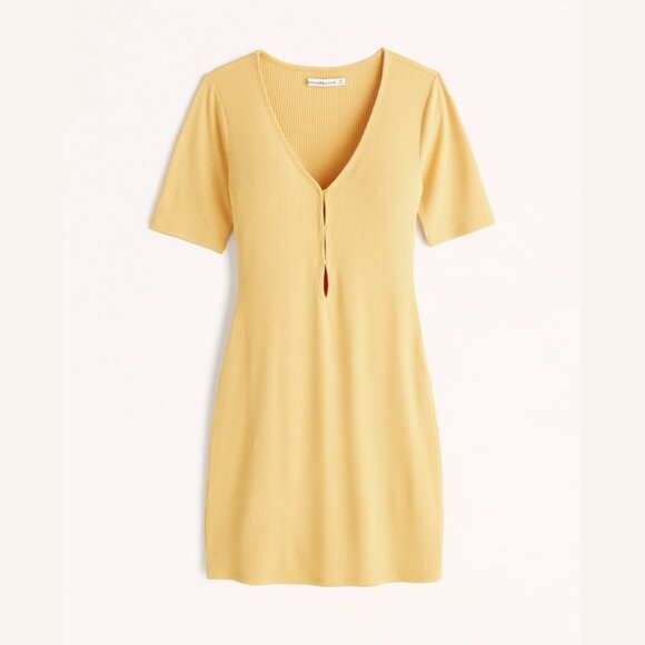 Abercrombie | NWT Triple Keyhole Knit Mini Dress in Yellow Size Large - Picture 3 of 8